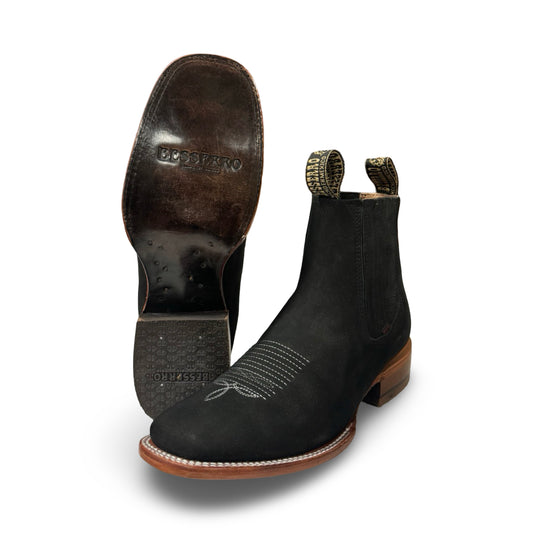 Botín Becerro de Piel Nubock Negro Vaqueta (Low-cut Black Becerro Nubock Leather Men's Boots)