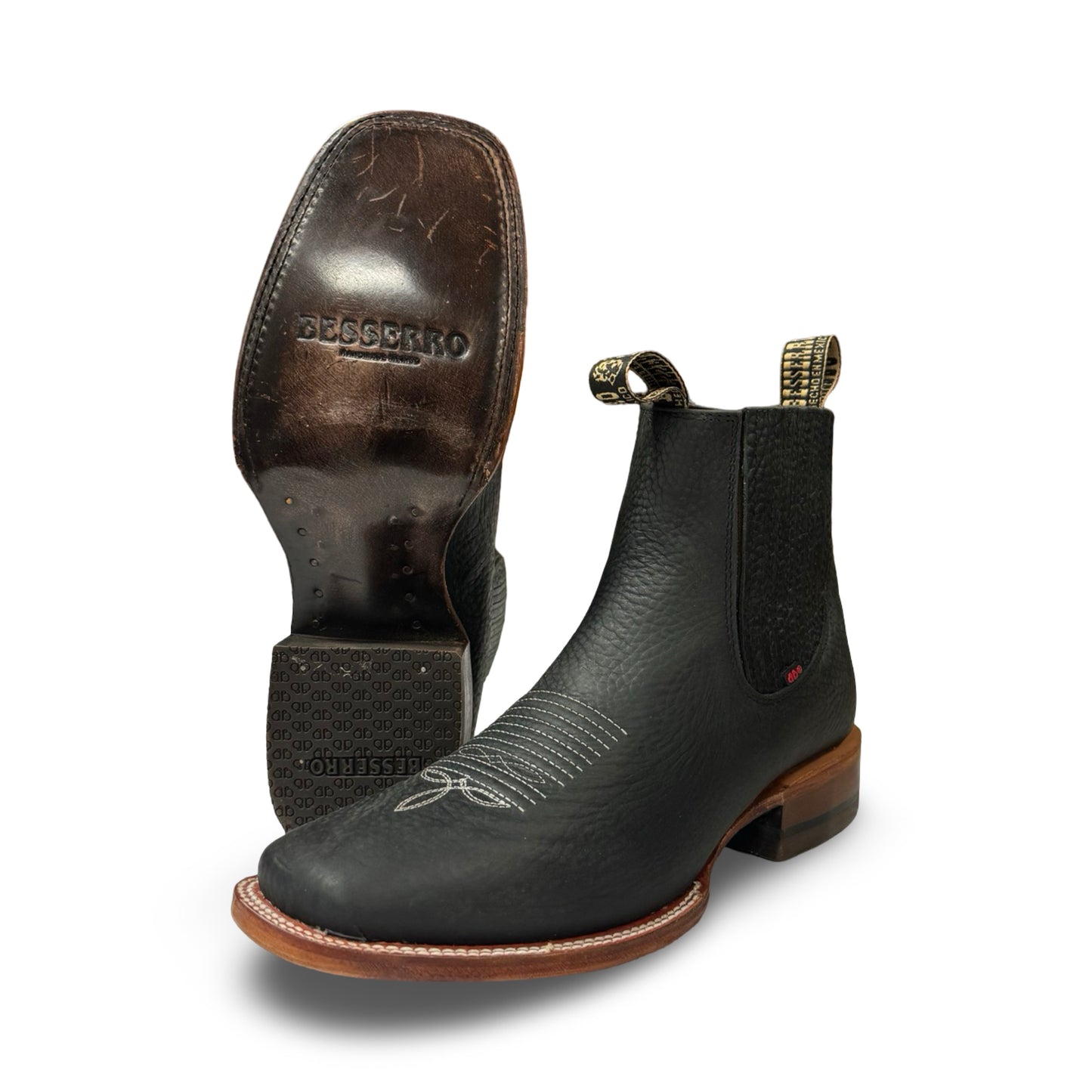 Botín Becerro de Piel Rhino Negro Vaqueta (Low-cut Black Becerro Rhino Leather Men's Boots)