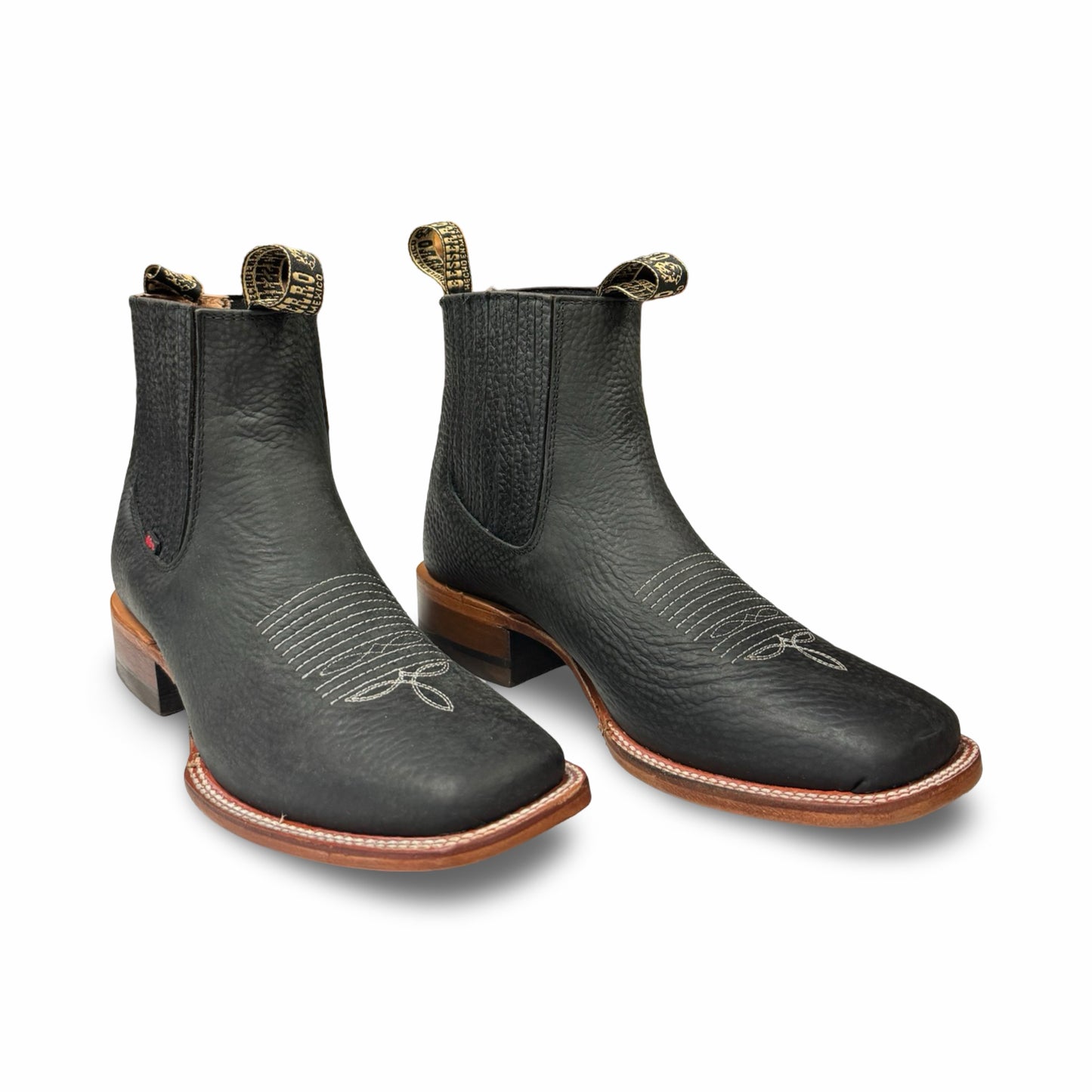 Botín Becerro de Piel Rhino Negro Vaqueta (Low-cut Black Becerro Rhino Leather Men's Boots)