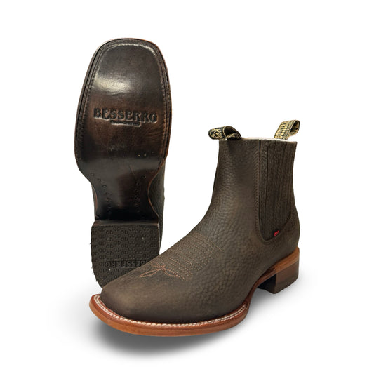 Botín Becerro de Piel Rhino Chocó Vaqueta (Low-cut Becerro Rhino Leather Brown Men's Boots)