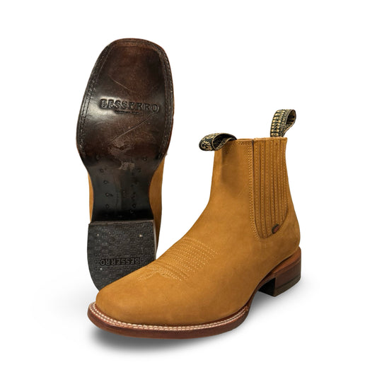 Botín Becerro de Piel Nubock Miel Vaqueta (Low-cut Honey Becerro Nubock Leather Men's Boots)